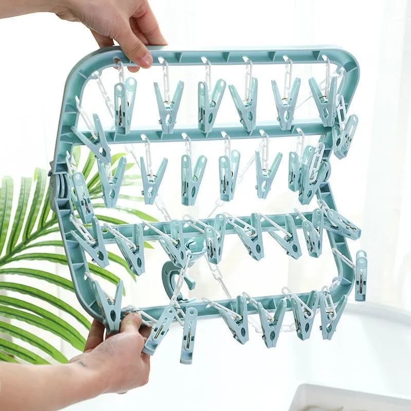Appendiabiti pieghevole per la casa con 32 clip Asciugamani per adulti e bambini Calzini intimi Stendino multifunzionale per bambini Portatile