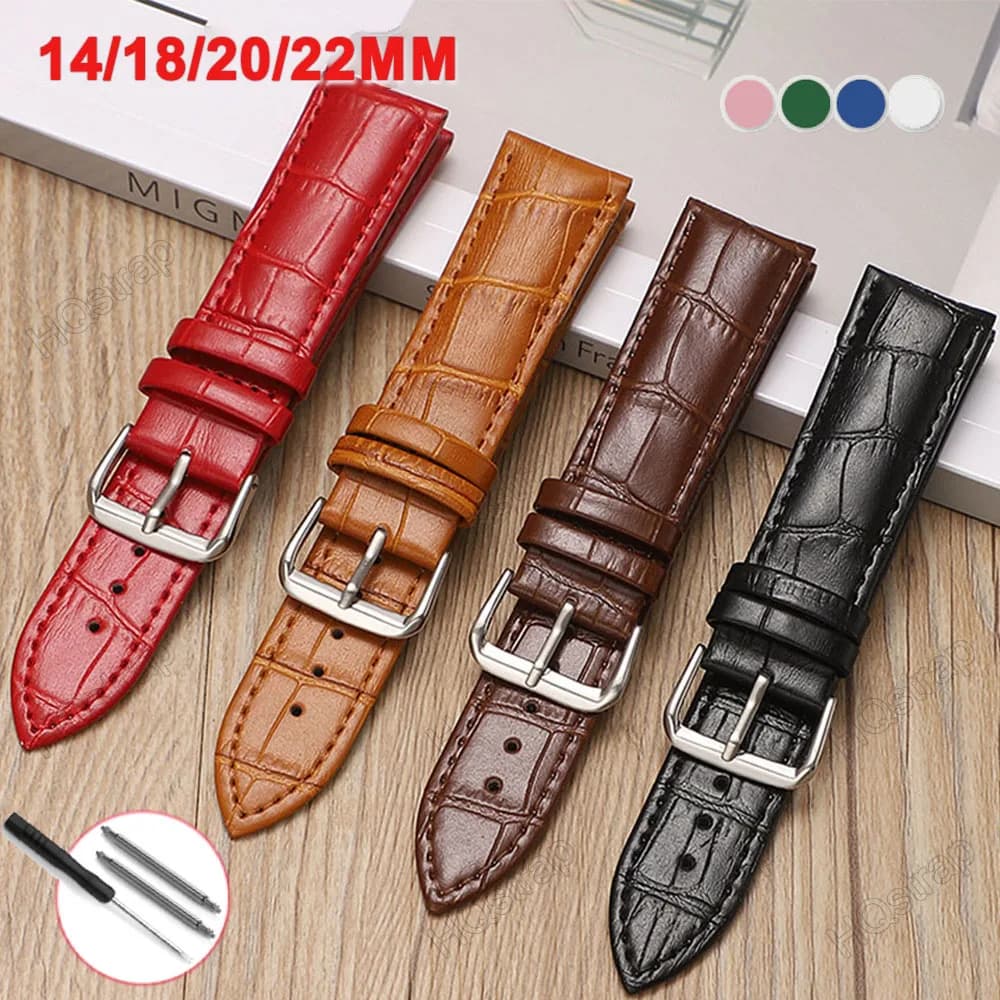 Genuine Leather Watch Band 20mm 22mm 18mm 14mm Strap Watch for Men Women Waterproof Bracelet Universal Replacement Wristband