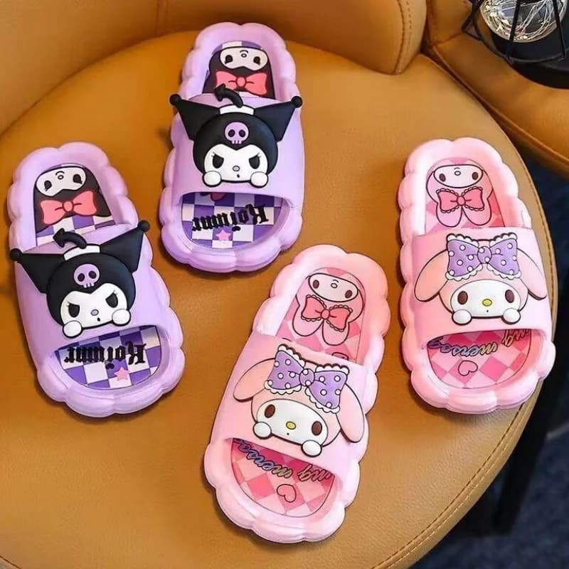 Summer girl slippers Kawaii Sanrio Kuromi My Melody, cute, from inside, with soft sole, non-slip, bathroom, gift idea, new style.