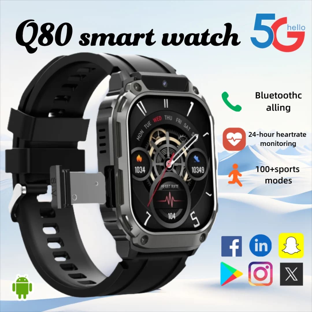 Q80 men's smartwatch with 1,95 inch HD display, WiFi 5G, health fitness tracker, 750 mAh, waterproof, for Apple Android