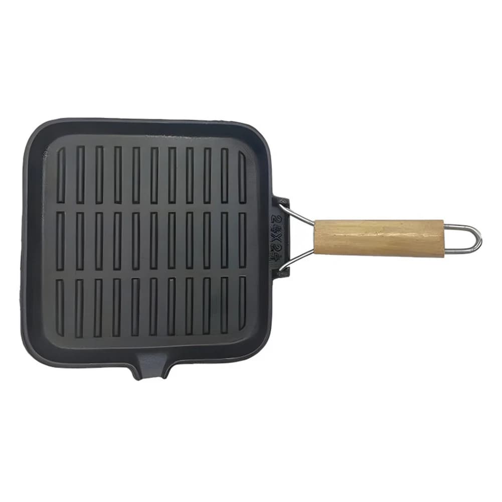 945 by 945 inch foldable cast iron For frying pan with wooden handle for For frying grilling baking and portable cooking