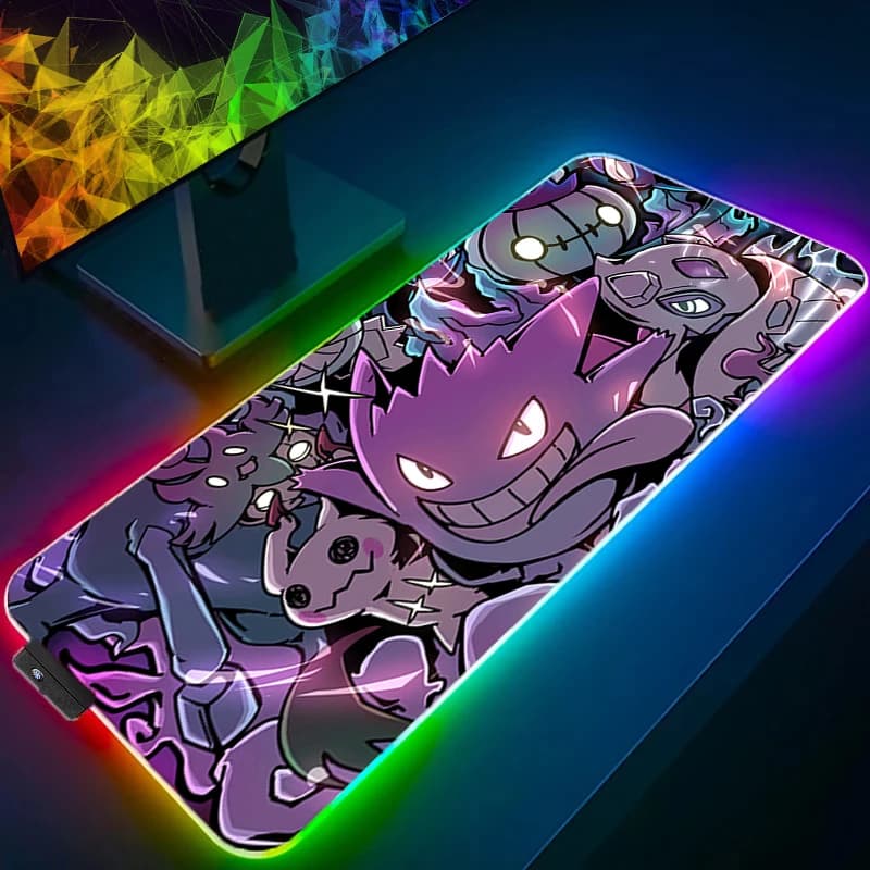 Tappetino per mouse RGB Pokemon Pikachu Gengar Tappetino per mouse da scrivania con retroilluminazione a LED per giocatori di e-sport professionisti
