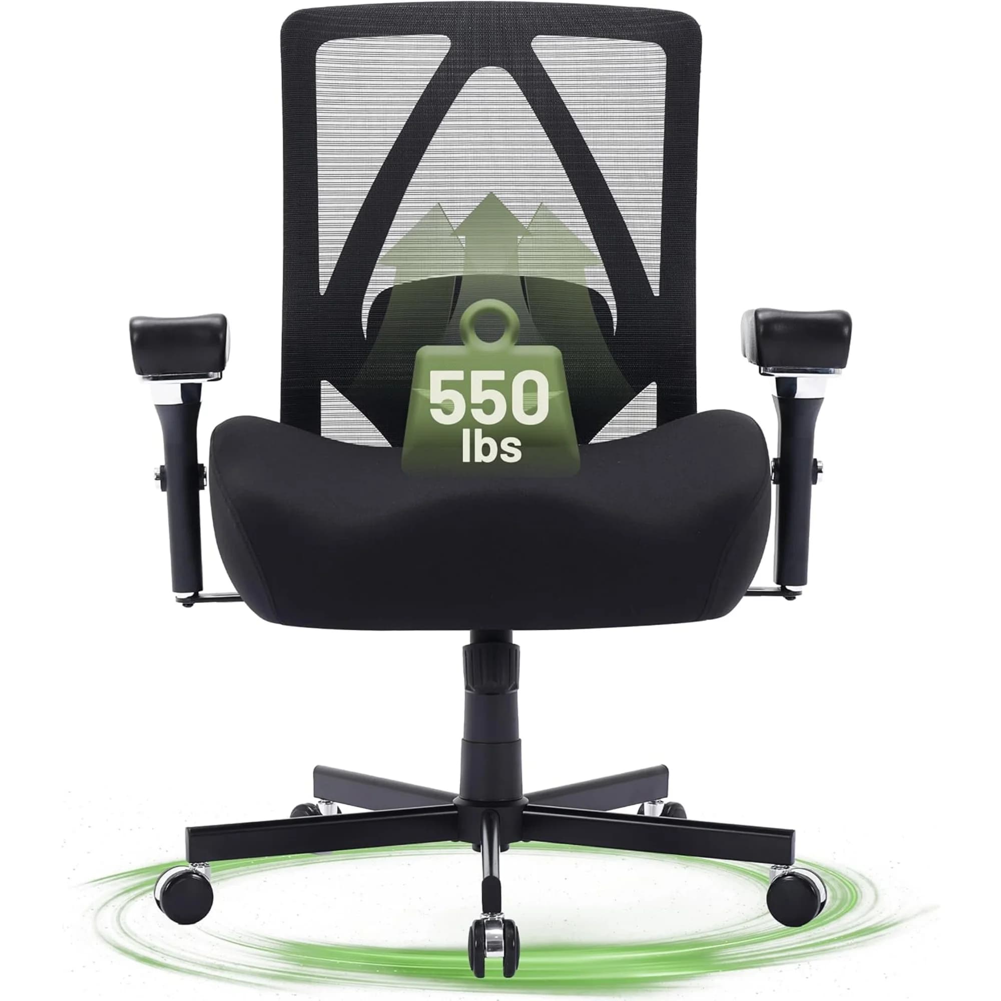 Big and Tall Office Chair 550lbs, Ergonomic Desk Chair with W-Shaped Thick Seat Cushion&4D Armrest, Executive Mesh Desk Chair with Adjustable Lumbar Support, Swivel Task Chairs for H