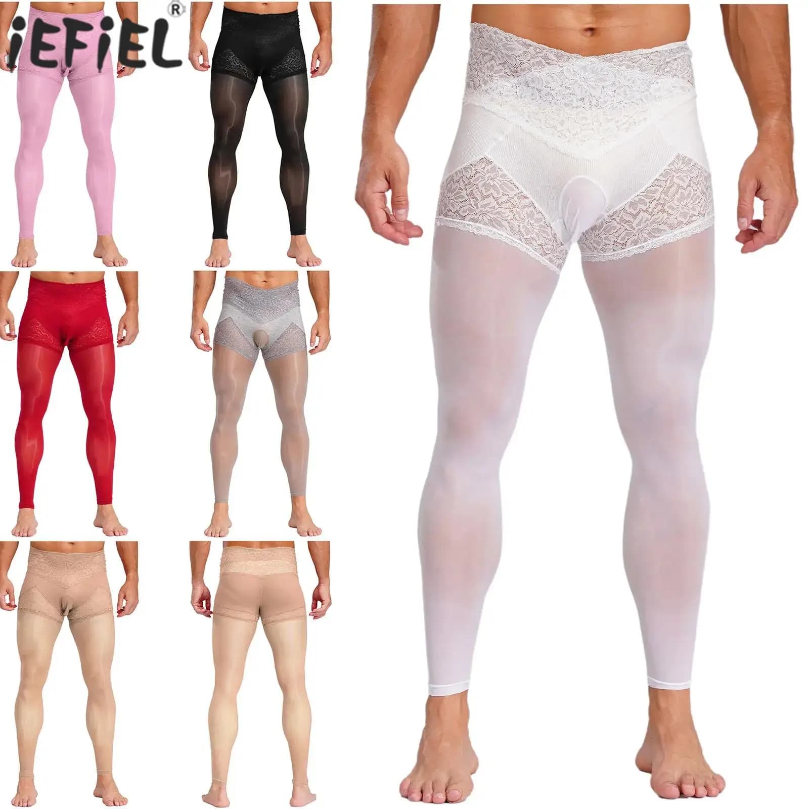 Lingerie Uomo Porno Pseudo-ragazze Calze di pizzo Collant Corpo Vedi attraverso Leggings lisci e lucidi Gay Calze erotiche transgender
