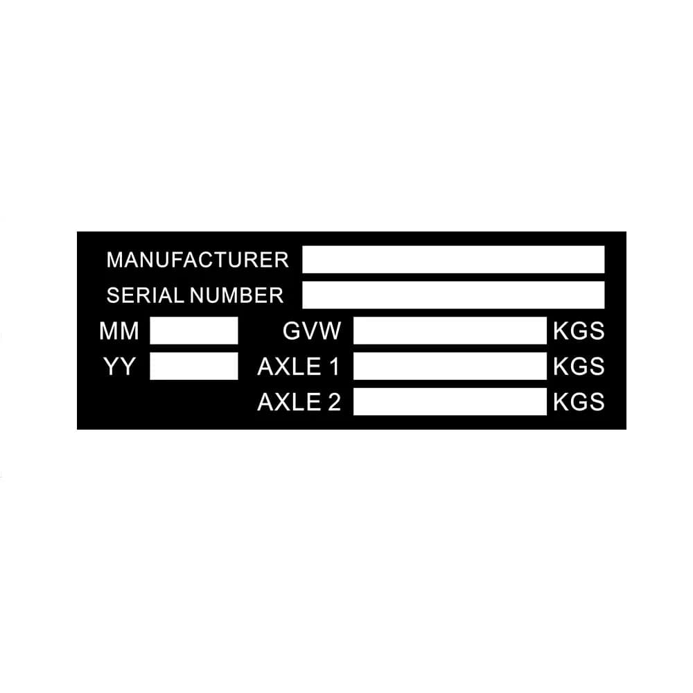 VIN frame plate identification number and empty trailer weight (145 mm x 50 mm black)