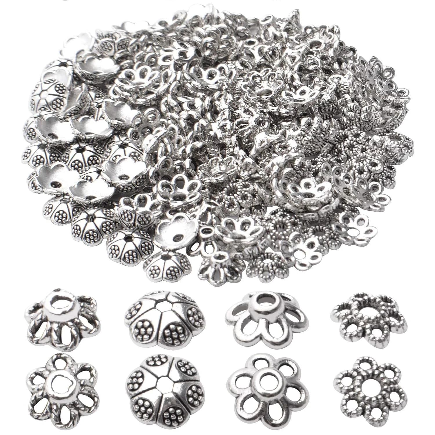 200 Pezzi di Copriperline a Forma di Fiore, Stile Tibetano, per Creazione di Gioielli, Bracciali, Collane e Orecchini