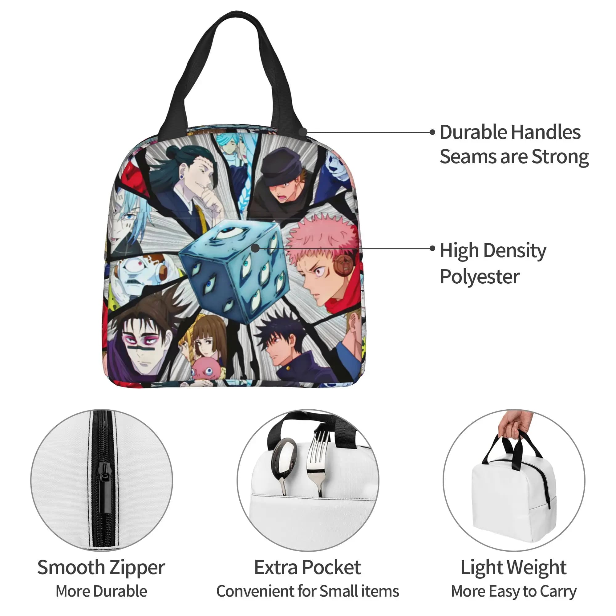 Custom J-Jujutsus K-Kaisens Lunch Bag Women Cartoon Manga Cooler Thermal Insulated Lunch Box for Adult Office