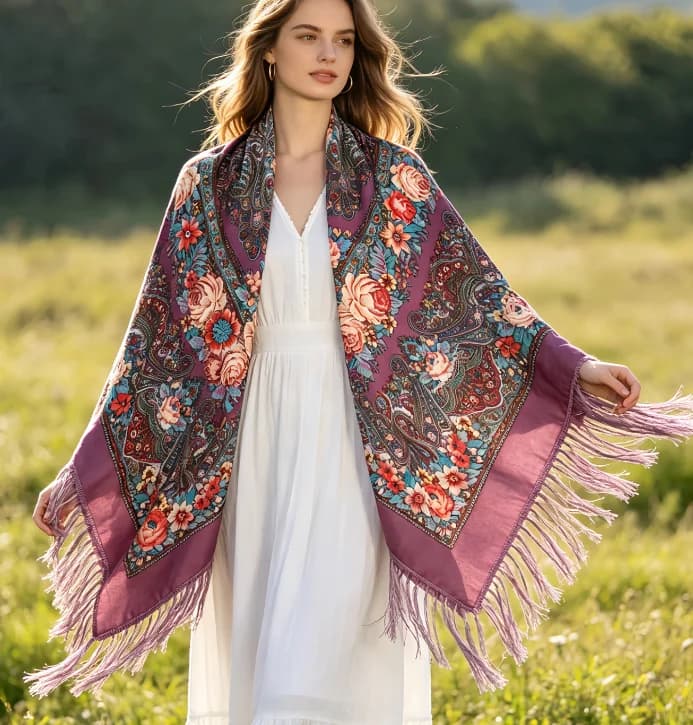 New ethnic style Russian square scarf with printed tassel shawl Bohemian scarf for autumn and winter 130*130CM P1