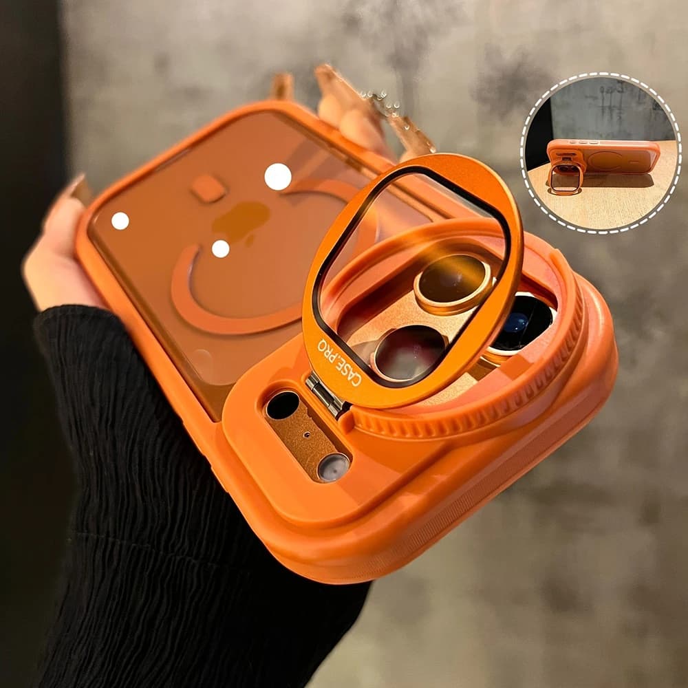 Fashion Camera Lens Bracket Clear Cover For iPhone 17 16 15 Pro Max 17Pro With Stand Holder Phone Cases For iPhone 14 13 Pro Max