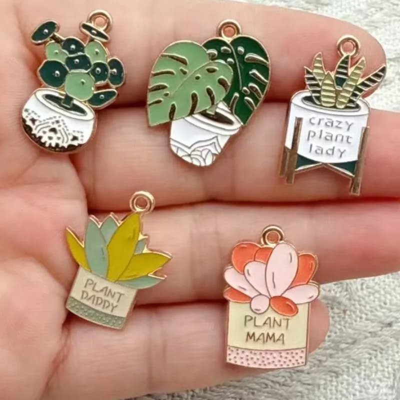 10 pezzi smalto gocciolante olio cactus ananas ciondolo in vaso pianta carina fascino fatto a mano accessori gioielli fai da te artigianali
