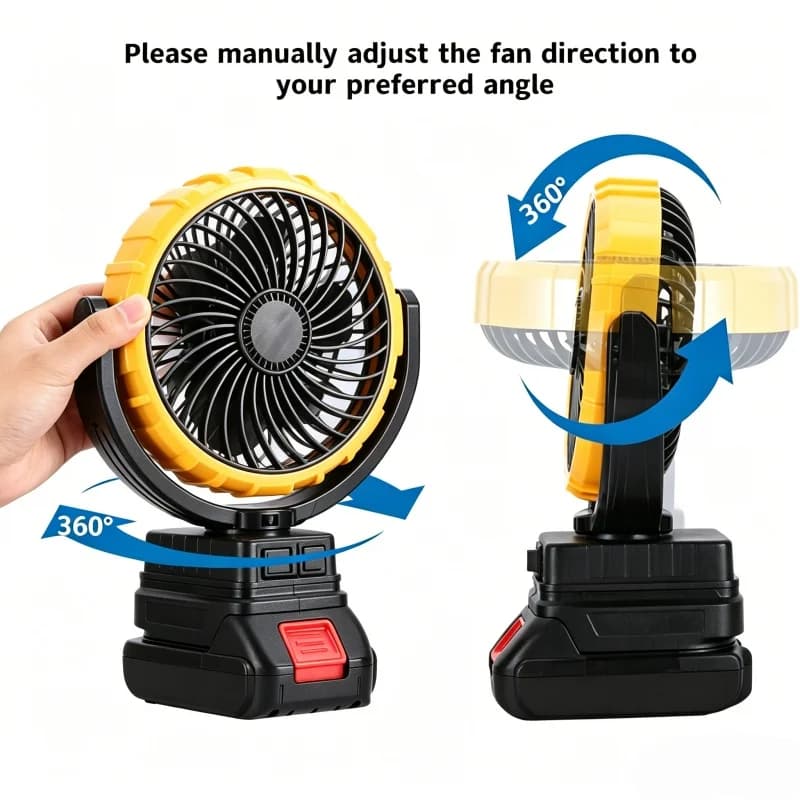 Brushless Cordless 360° Electric Fan, USB Type-C Charger Power Bank Compatible with Dewalt 20V Battery (No Battery)