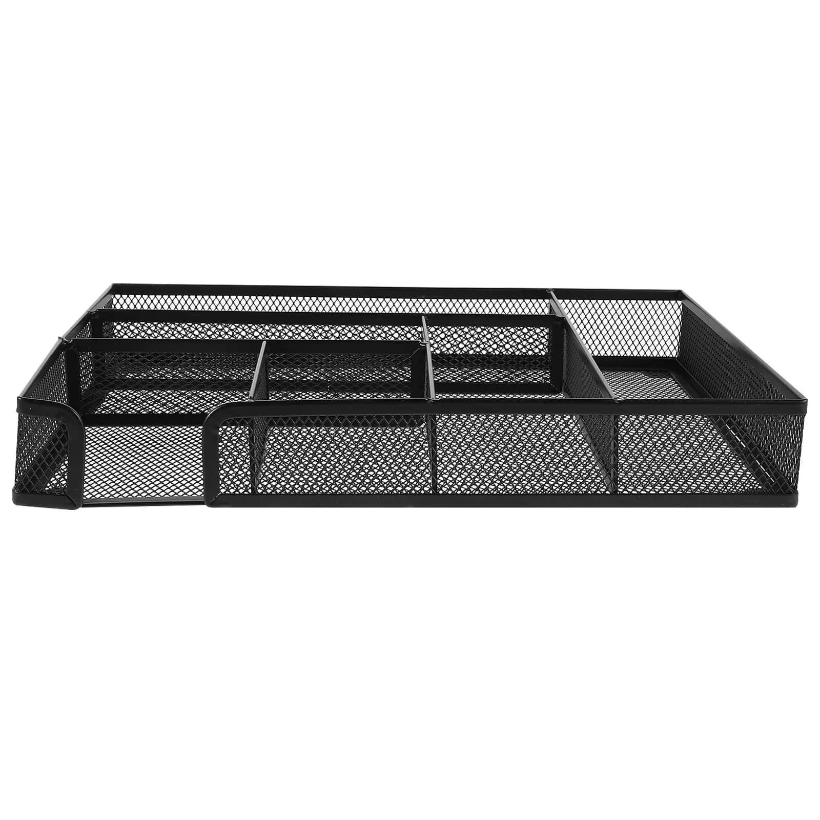 Organizer da Scrivania in Rete Metallica a 6 Scomparti per Forniture d'Ufficio, Cancelleria, Articoli Artistici, Organizzatore per Artigianato, Mensola da Scrivania Nera