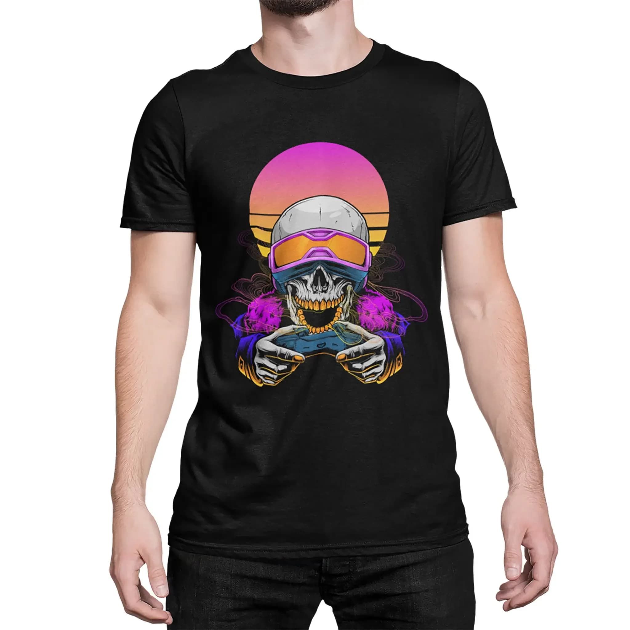 Maglietta da gamer da uomo con motivo Skull Zocker Game Over Nero Bianco Blu navy Taglia 5XL