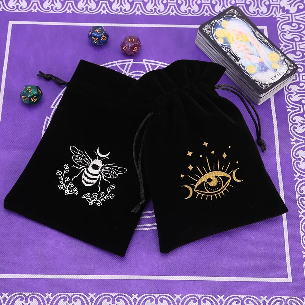 5 pezzi borsa per dadi tarocchi velluto nero luna sole tarocchi rune borsa con coulisse per tarocchi oracolo carta sportiva divinazione sacco di stoccaggio