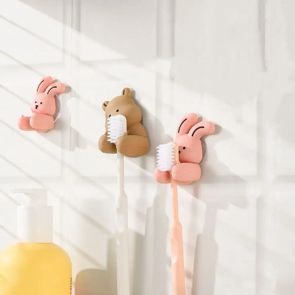 Cute Silicone Bunny Toothbrush Holder Cartoon Wall-mounted Shaver Wire Storage Hook Suction Cup Sundries Storage Rack Home