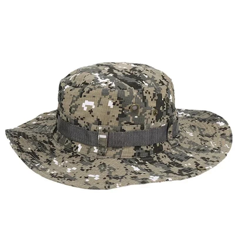 Cappello Boonie tattico multicam da uomo, cappello da pescatore militare in poliestere UPF50+ con ventilazione a rete - Cappellino di protezione solare da caccia per escursionismo ​