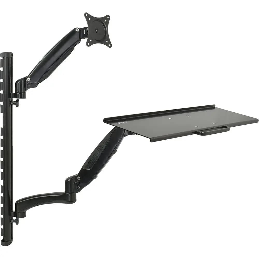 Seat-Stand Height Adjustable Wall Workplace with Monitor and Keyboard Counterweight, up to 27 Inches, STAND-SIT1K Model