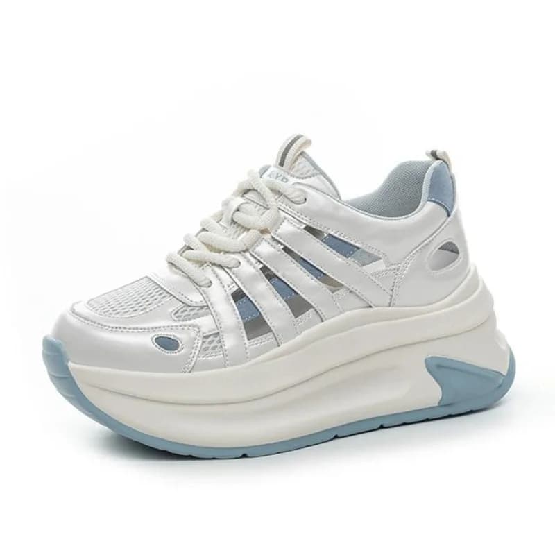 7CM Donna Primavera Estate Air Mesh Scarpe Ciabatte Scarpe Hollow Chunky Sneaker Diapositive Sandali Piattaforma Cuneo Piattaforma in microfibra Cuneo