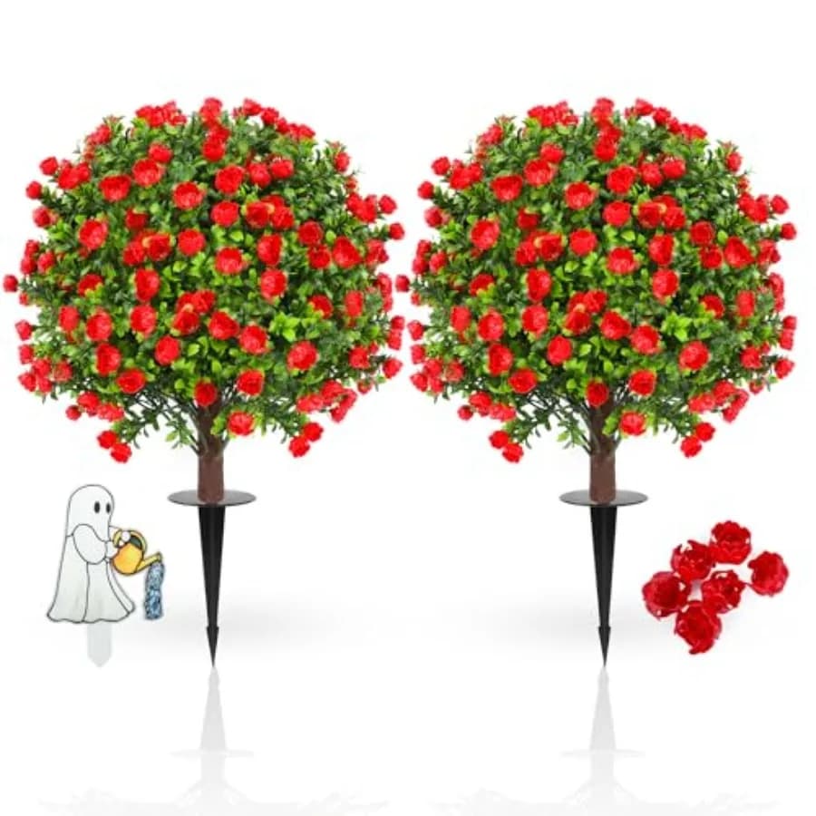 Set di 2 Alberi Artificiali di Lavanda a Sfera con Picchetto da Terra, 66 cm, Resistenti ai Raggi UV, Finte Piante e Arbusti per Interni ed Esterni