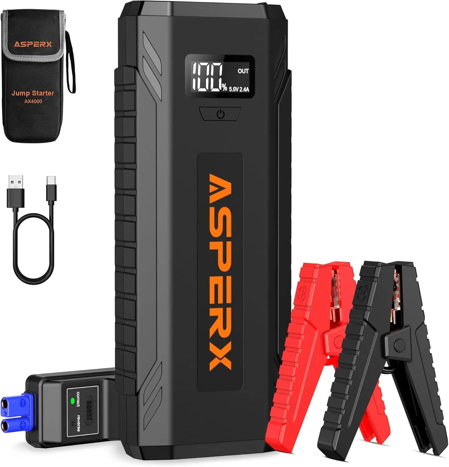 Avviatore d'Emergenza per Auto 4000A di Picco per Tutti i Motori a Benzina o Diesel fino a 10.0L, Booster Batteria 12V con Porta USB e Luce LED