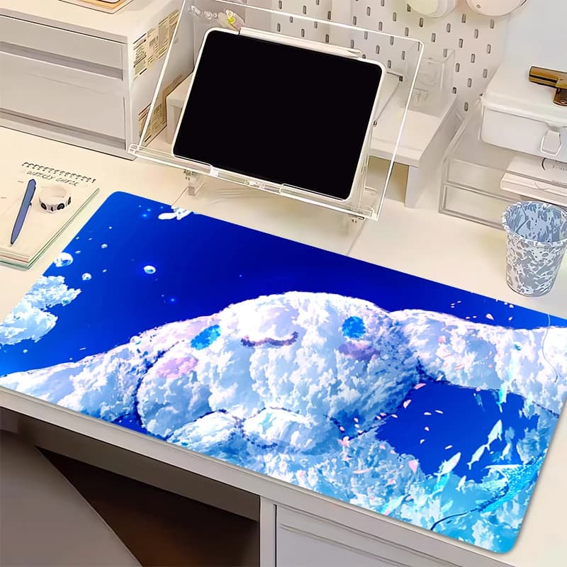 Tappetino per mouse Anime Cinnamoroll da 90x40 cm, tappetino per mouse antiscivolo per giocatori di e-sport, tappetino per tastiera per computer portatile da ufficio
