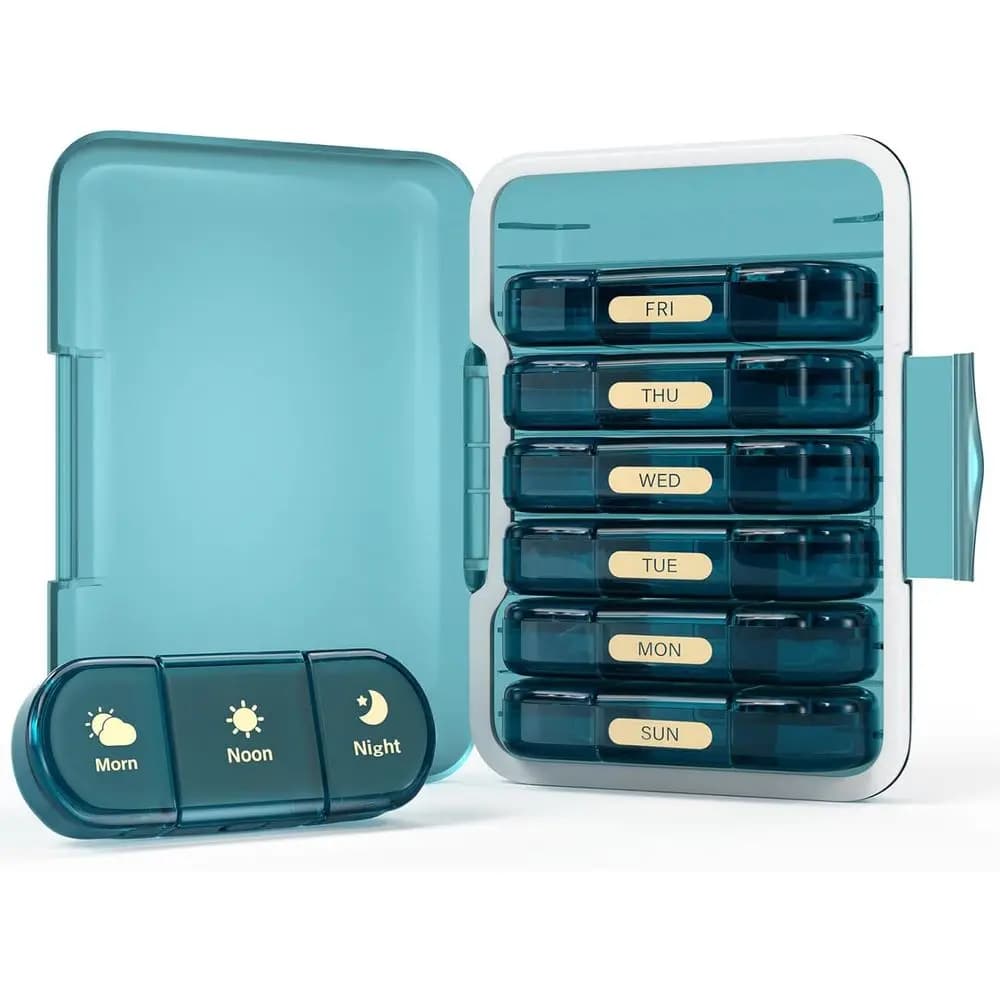 Organizzatore di pillole per 7 giorni, da usare 3 volte al giorno, custodia da viaggio portatile per pillole, vitamine, oli, farmaci, integratori - Blu
