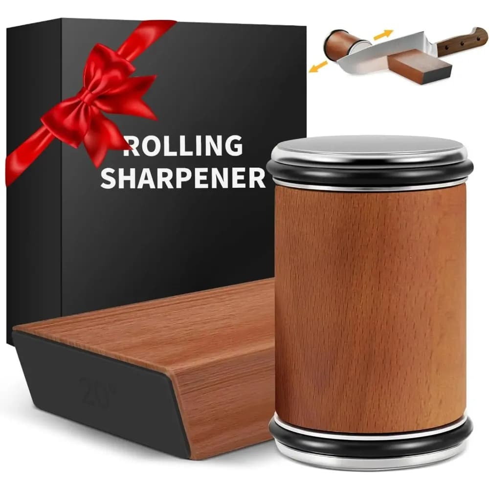 Rolling Knife Sharpener - Kitchen Knife Sharpening Tool, Magnetic Sharpening Set with 15° and 20° Bases
