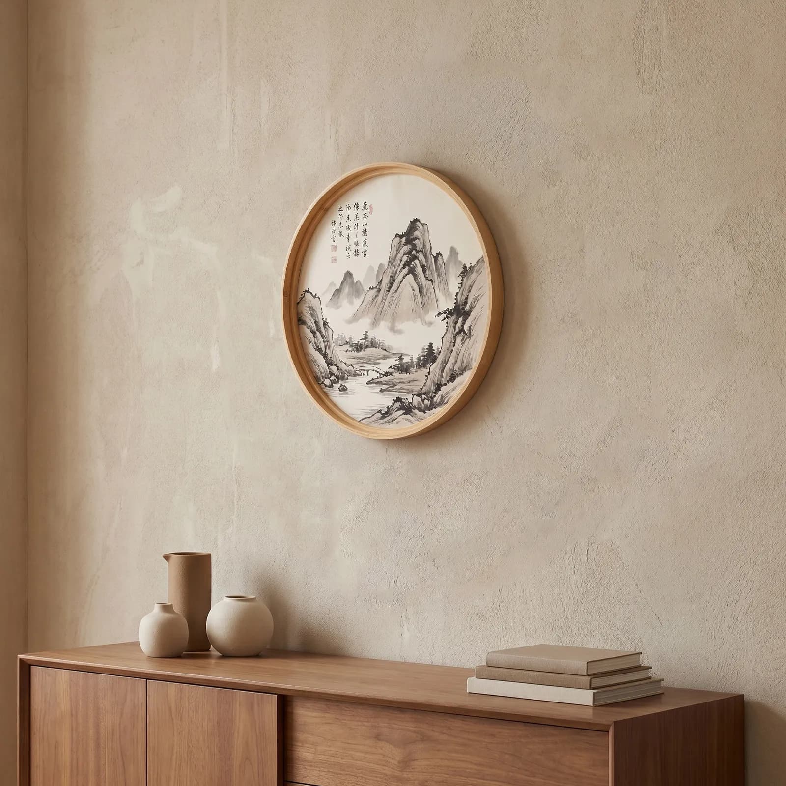 35Cm Circular Bamboo Frame Round Canvas Frame for Painting Posters Photo Display Gallery Decor Canvas Frames Wall Picture Frames