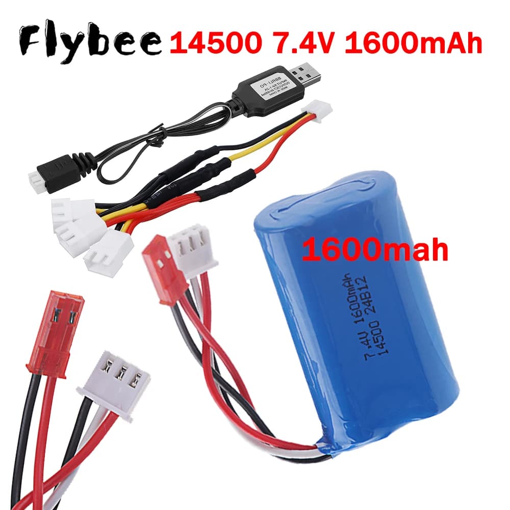Batteria 14500 Batteria cilindrica agli ioni di litio da 7,4 V e caricatore USB con SPINA JST per batteria accessori JJRC C8801 C8808 C8809