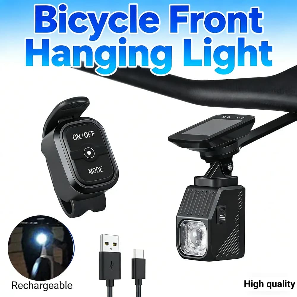 LED Bicycle Front Light with Remote Control, USB Type-C Charger, Super Bright Headlight, Bicycle Accessories