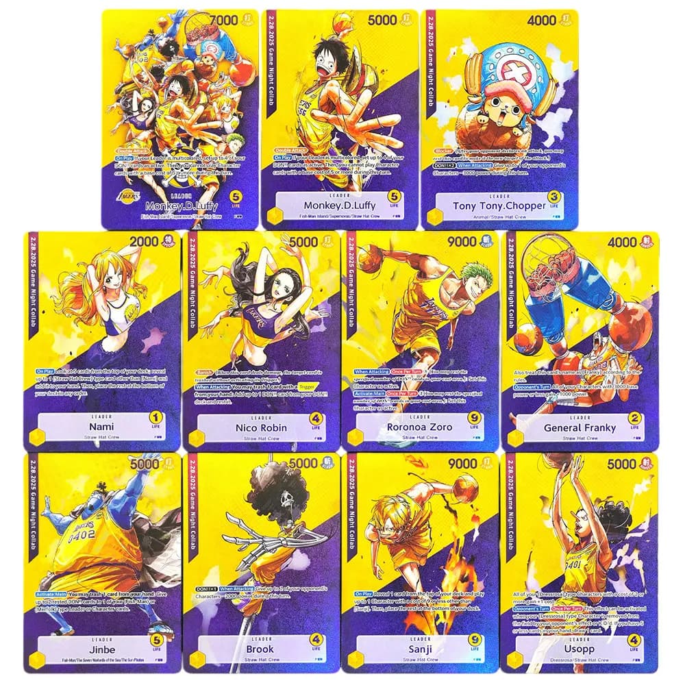 Card Game One Piece Fai-da-Te, Collection of Anime Cards in English with Luffy Leader, Nami, Zoro, Robin, Sanji, Chopper, Brook