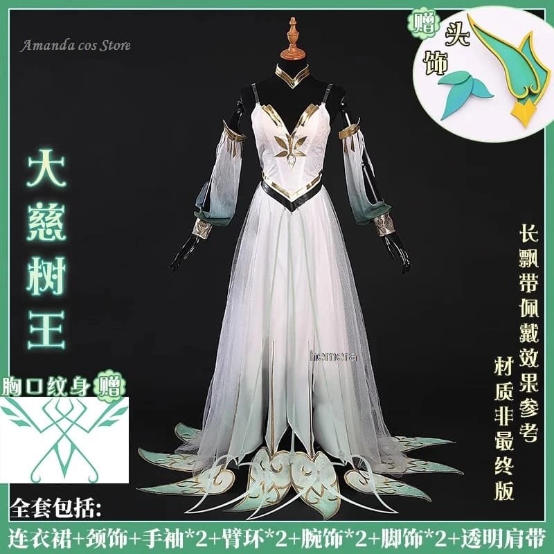 Genshin Impact The Greater Lord Rukkhadevata Costume Cosplay Donna Abiti lunghi bianchi in filato Abito da festa