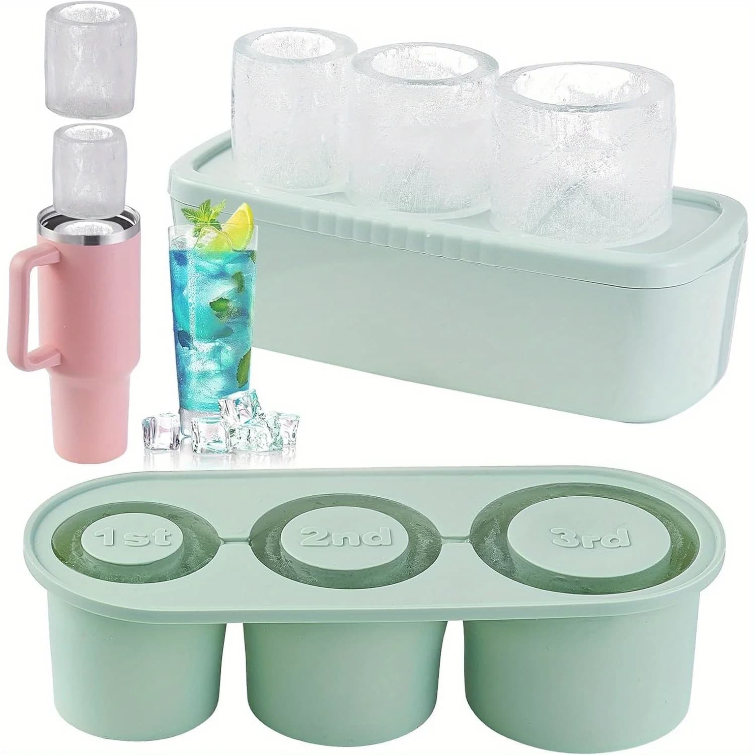 Vassoio per il ghiaccio in Silicone senza Bpa per Stanley Cup, Food-Grade, stampo per ghiaccio riutilizzabile per cocktail e whisky, vassoio per cubetti di ghiaccio con coperchi