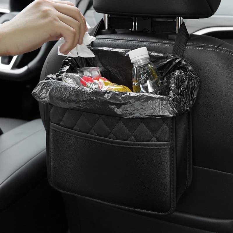 Organizer universale per schienale per seggiolino auto Borsa portaoggetti in pelle PU Design multitasche Porta fazzoletti impermeabile Portabicchieri Tasca per immondizia