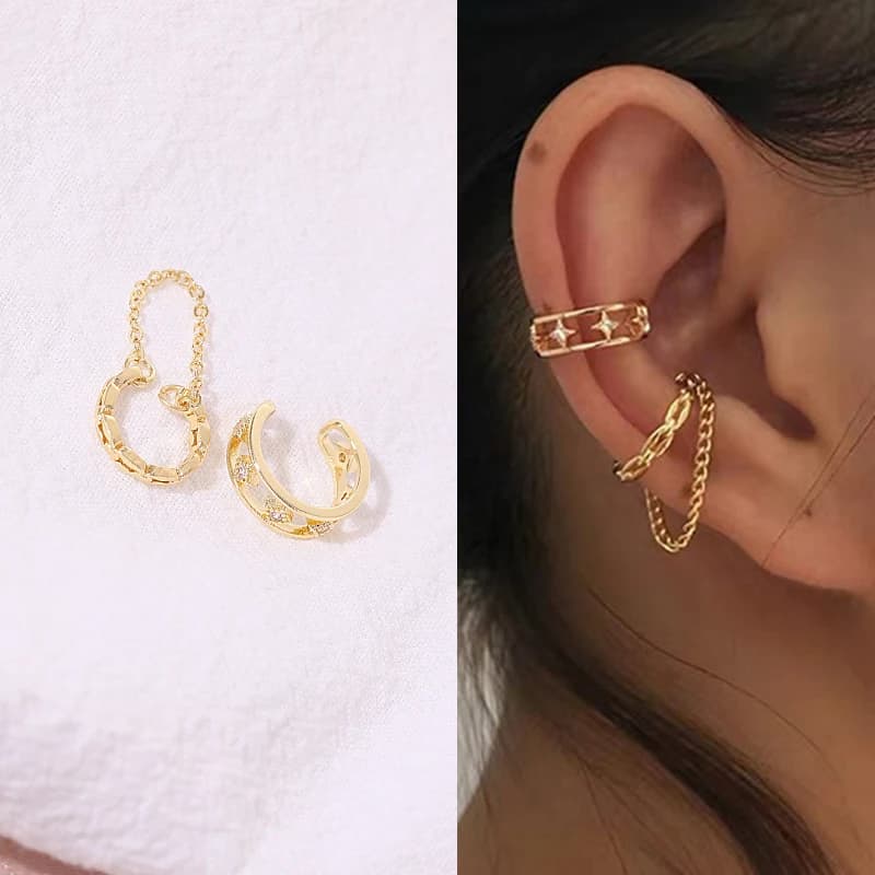 Moda Punk zircone stella catena nappa orecchini a Clip per le donne Teen minimalista falso Piercing auricolare polsino dell'orecchio gioielli regali