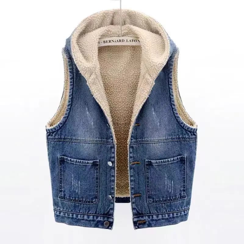 Coat Women Denim Coats Hooded Lamb Wool Jackets Vests Y2k Streetwear Work Casual Elegant Splice Jacket 2026 Autumn Winter