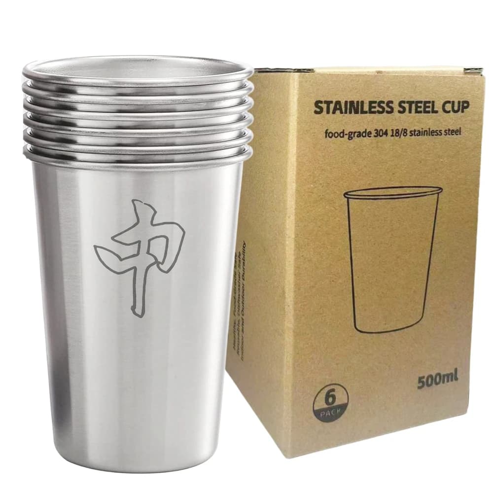 Set di 6 Bicchieri in Acciaio Inox da 500ml, Tazze Impilabili per Acqua, Bicchieri da Campeggio per Bevande Fredde da 16oz