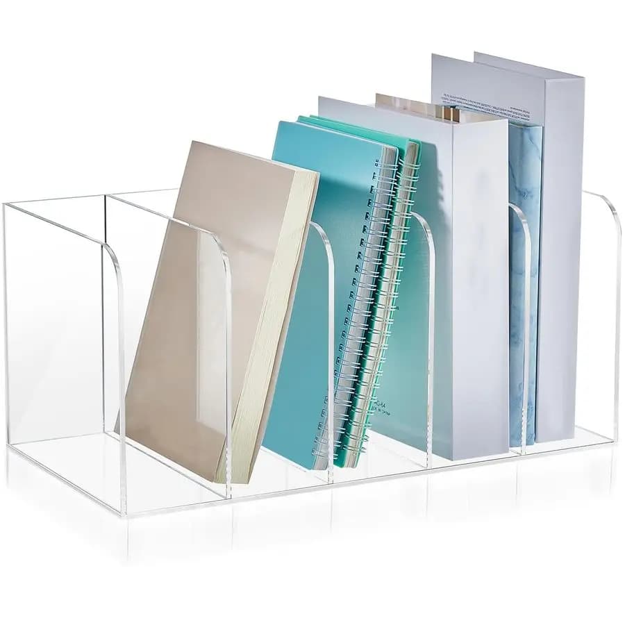 Portariviste in Acrilico Trasparente con Scomparti Verticali, Organizzatore da Scrivania, Porta Libri, Portadocumenti per Ufficio