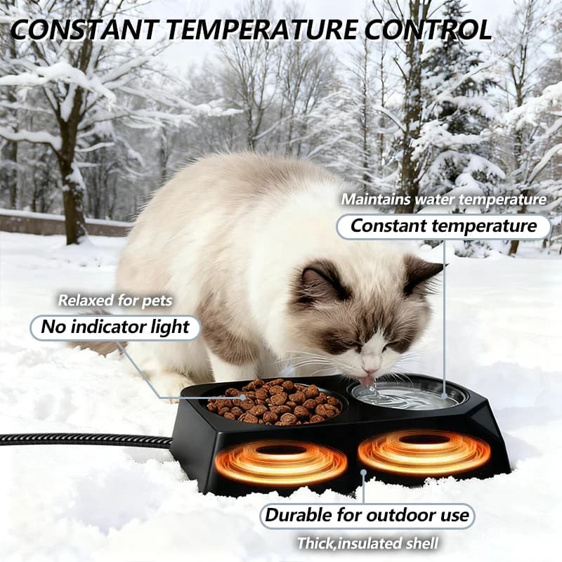 Pet Heated Bowl for Cat Dog Freeze-Proof Warming Animal Food Feeder Waterproof & Thermostat Heating Bowls Removeable