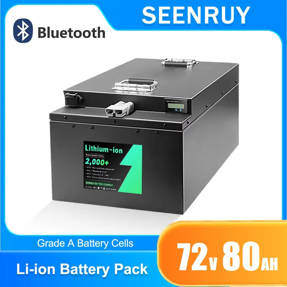 Batteria agli ioni di litio SEENRUY 72v 80Ah integrata BMS Bluetooth opzionale per auto turistica triciclo elettrico con caricatore 10A