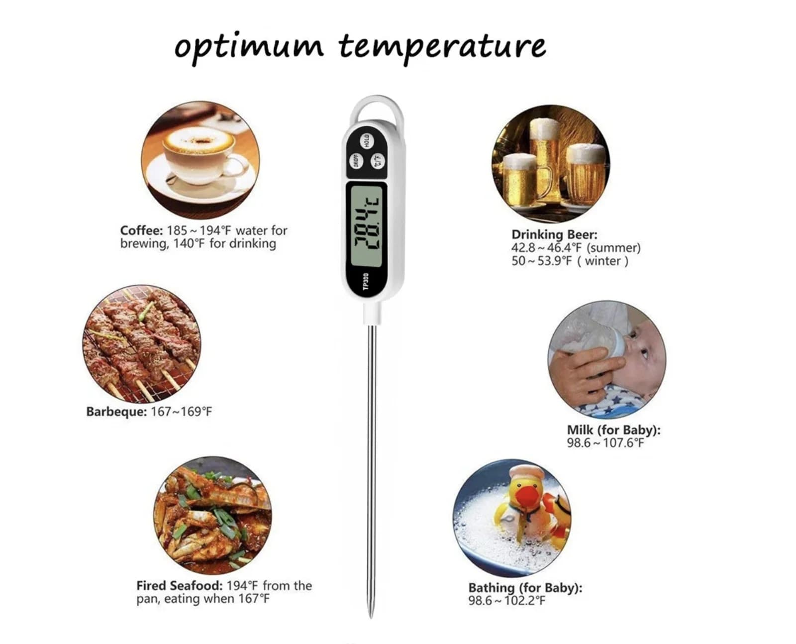 1PCS Termometro per alimenti TP300 Termometro da cucina digitale per la cottura della carne Sonda per alimenti BBQ Forno elettronico Utensili da cucina portatili
