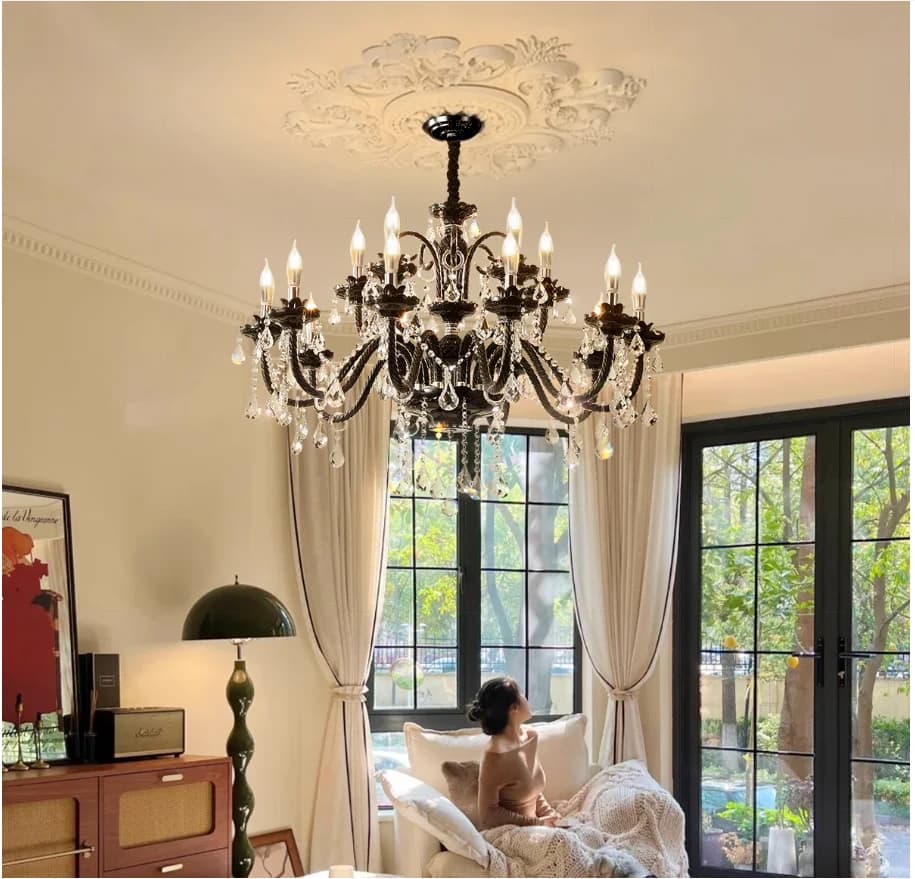 Lampadario moderno in cristallo trasparente nero Lustres De Cristal Lampadario Candela Lustres Decora Cristal Lampada inclusa Lampadine