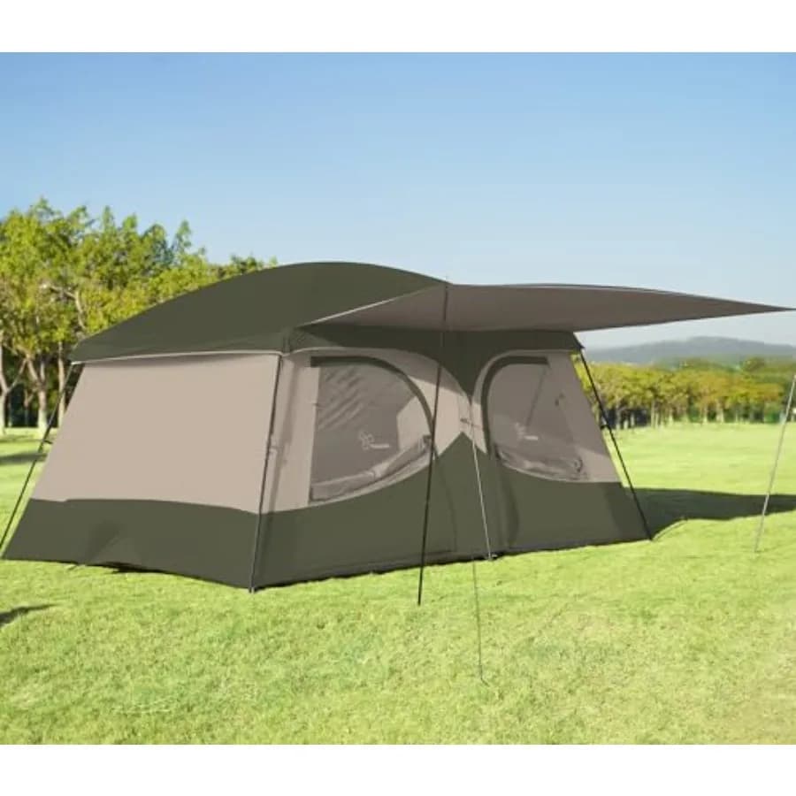 Tende da campeggio per 8-10 persone con vestibolo esteso, 2 stanze, resistenti alle intemperie, facili da installare, impermeabili, per esterni.