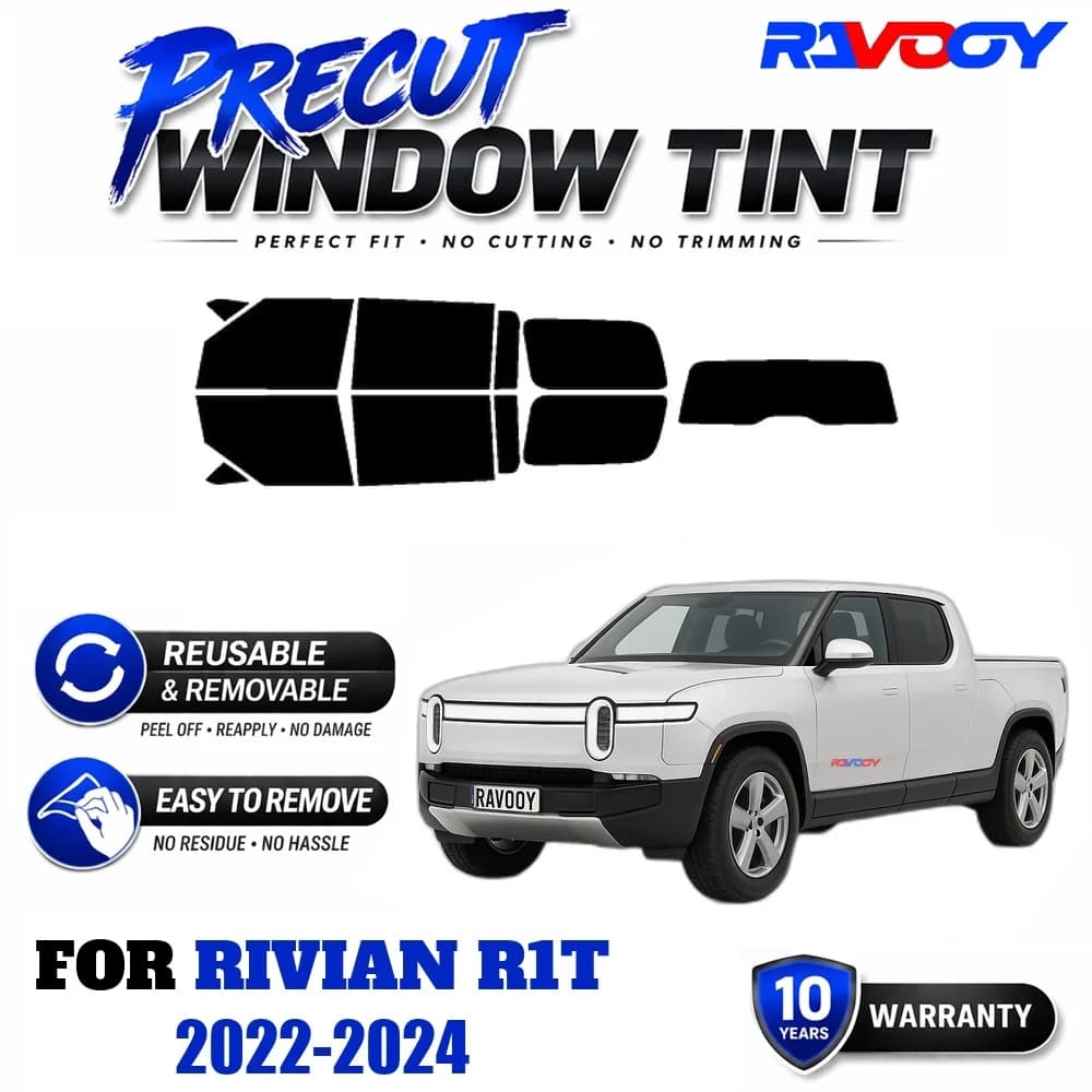 RAVOOY Precut Window Tint, Reusable Removable EPU Film, Custom Fit for Rivian R1T 2022-2024, UV Heat Protection