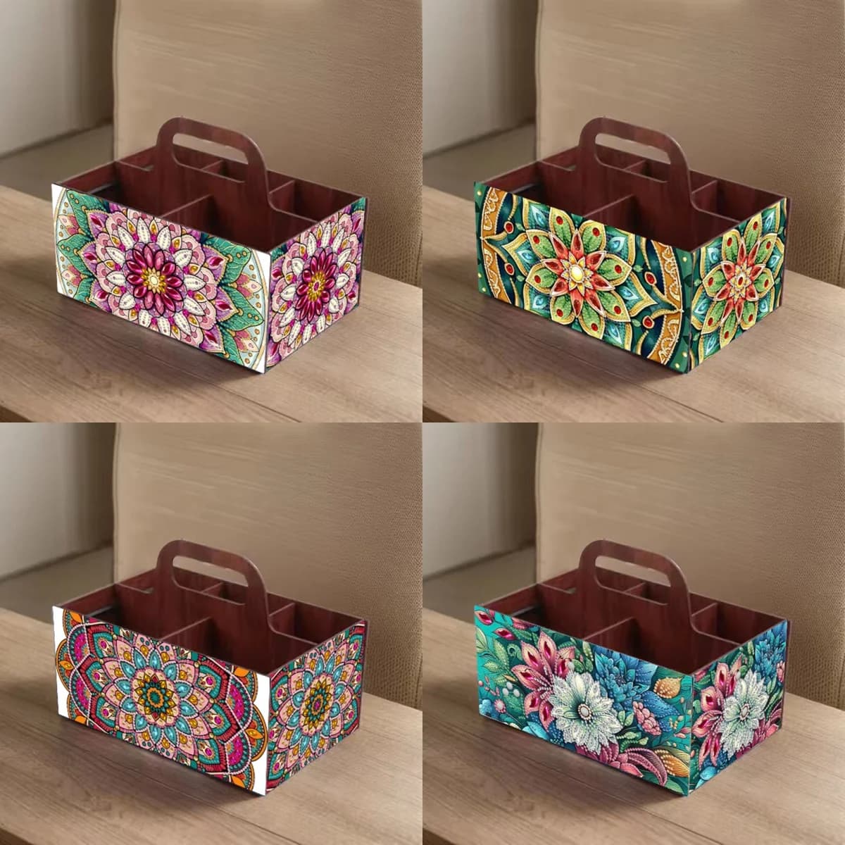 Set da 1 pezzo, scatola portaoggetti dipinta a diamante, scatola portaoggetti in legno regalo, decorazione artistica da scrivania