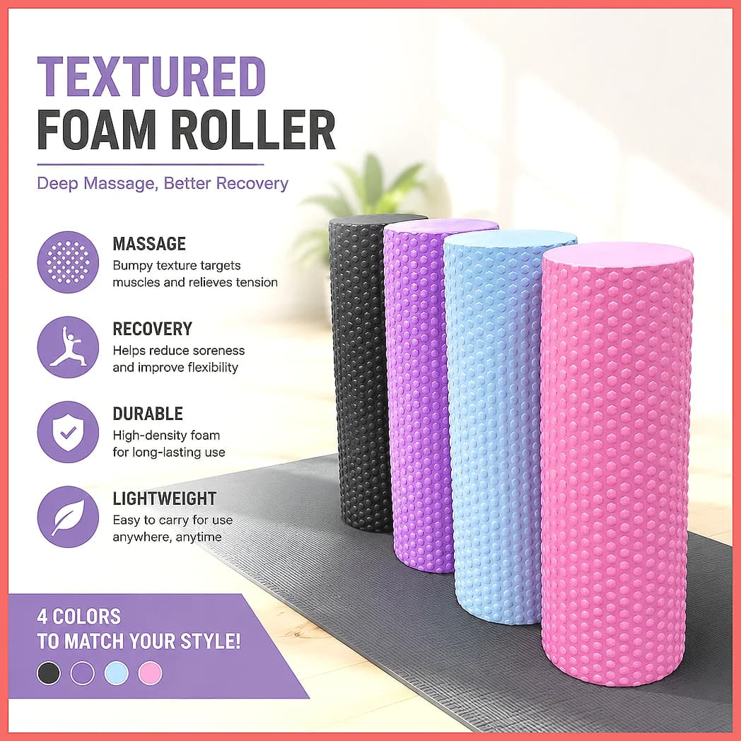 EVA Foam Yoga Roller Round & Hexagonal Cylinder for Pilates, Deep Tissue Muscle Massage, Home Workout Fitness Equipment, 9.5c