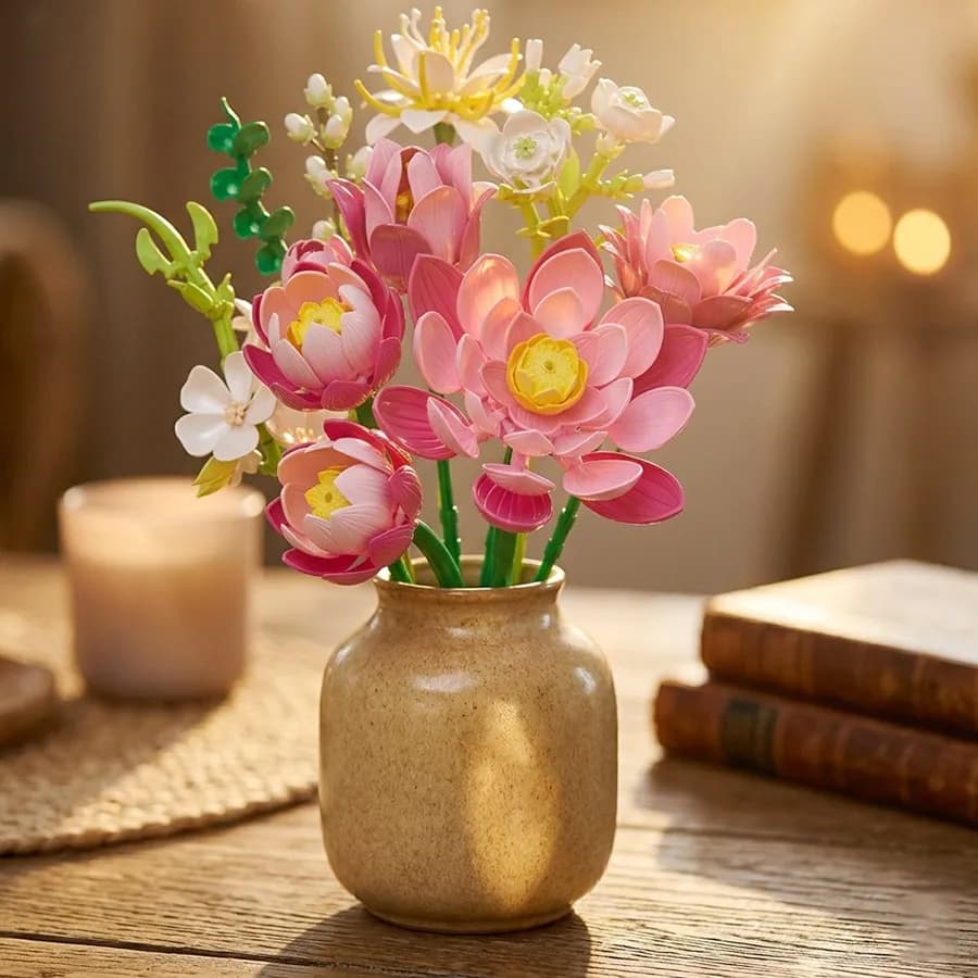 Set di Loto Rosa Eterno Fai-da-Te, Bouquet Botanico per Decorazione Casa e Ufficio, Regalo per la Festa della Mamma e San Valentino