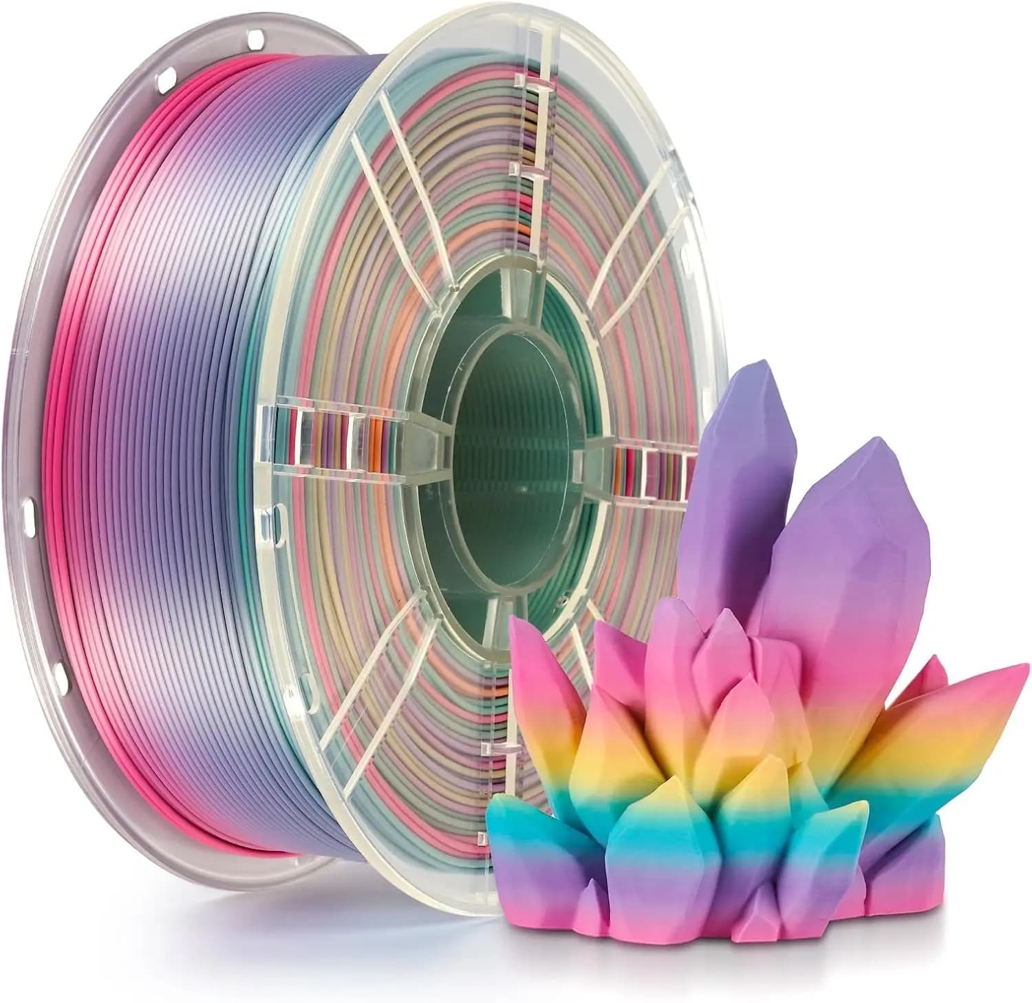 Rainbow Silk PLA Filament 1.75mm ±0.03mm, 1kg Spool, Fast Color Change, Fit Most 3D Printers
