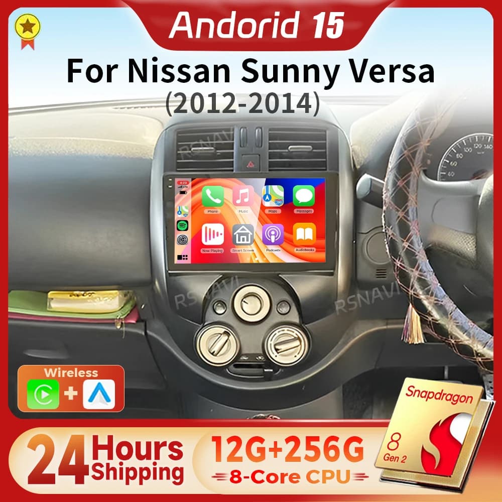 Snapdragon Android 15 Qualcomm Carplay Auto WIFI + 4G Autoradio Lettore multimediale per Nissan Sunny Versa 2012 - 2014 Autoradio GPS