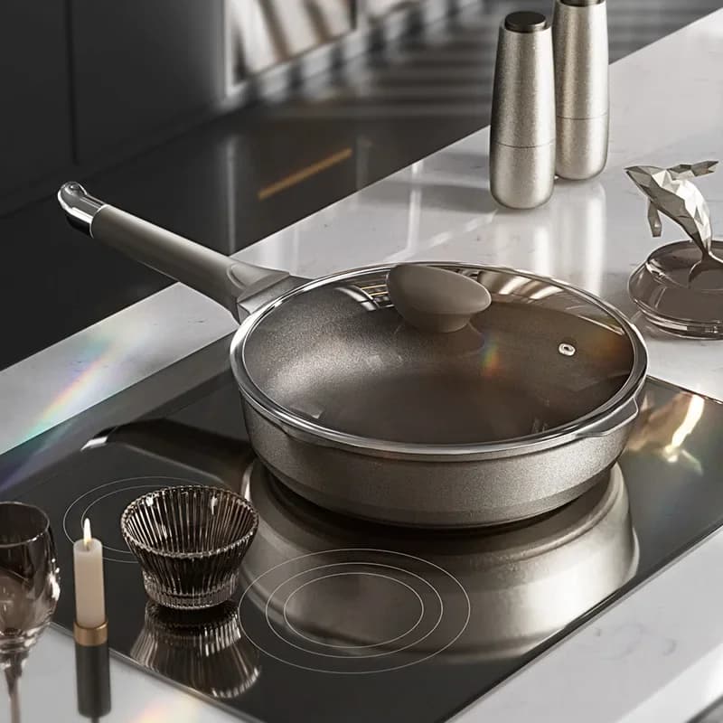Deepening Titanium Flat Bottomed Wok Pan Household Style Steak Tried Eggs Stir-fry Special For Gas Stoves Induction Cookware G